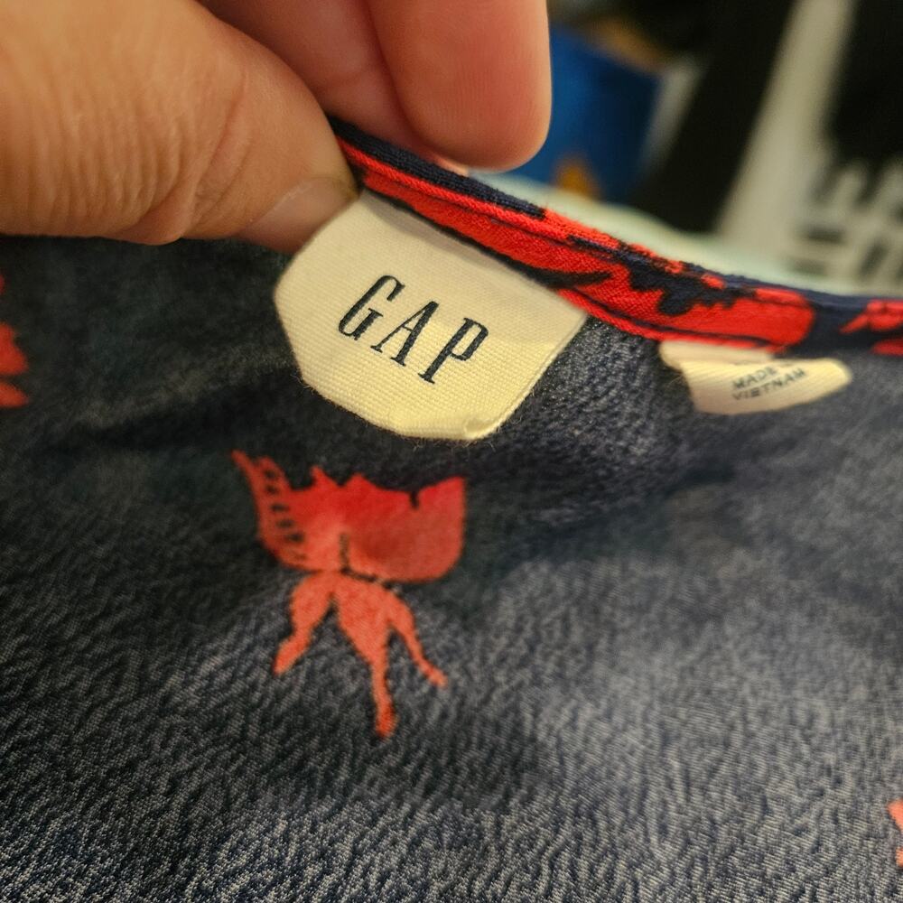 GAP Navy Red Floral Sleeveless Midi Dress XS Tie Front Lightweight Rayon - Picture 5 of 10